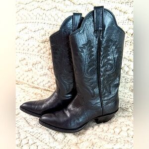 Panhandle Slim Black Leather Embroidered Exotic Western Boots Women Size 5 1/2 B
